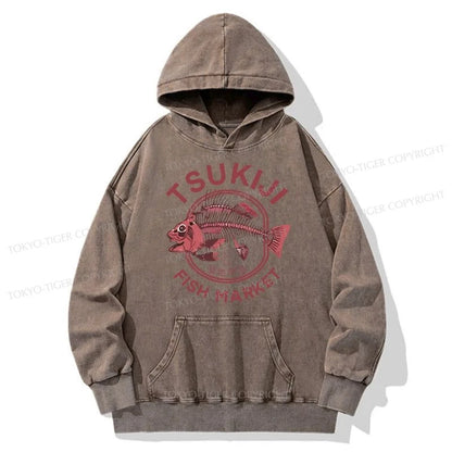 Tokyo-Tiger Tokyo Tsukiji Fish Market Vintage Japan Washed Hoodie