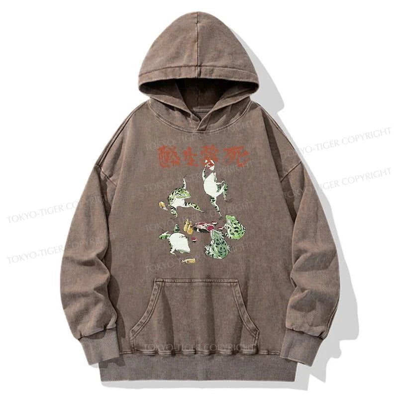 Tokyo-Tiger Japanese Frog Osake Kanji Washed Hoodie