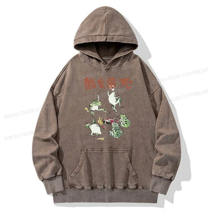 Tokyo-Tiger Japanese Frog Osake Kanji Washed Hoodie