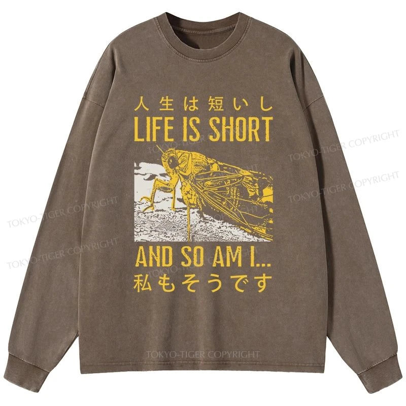 Tokyo-Tiger A Grasshopper With A Short Life Washed Long Sleeve T-Shirt