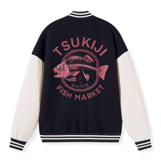 Tokyo-Tiger Tokyo Tsukiji Fish Market Vintage Japan Embroidery Varsity Jacket