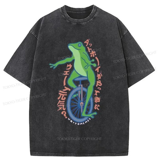 Tokyo-Tiger A Frog On A Unicycle Washed T-Shirt