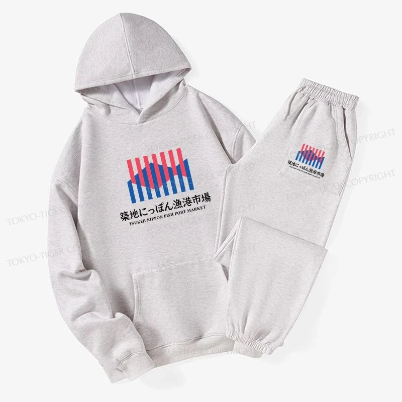 Tokyo-Tiger Tsukiji Nippon Fish Port Market Fleece Lined Hoodie Set