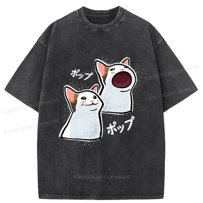 Tokyo-Tiger Popping Cat Meme Washed T-Shirt