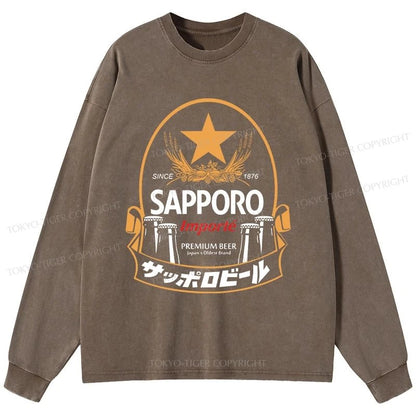 Tokyo-Tiger Sapporo Beer Japanese Memorabilia Washed Long Sleeve T-Shirt