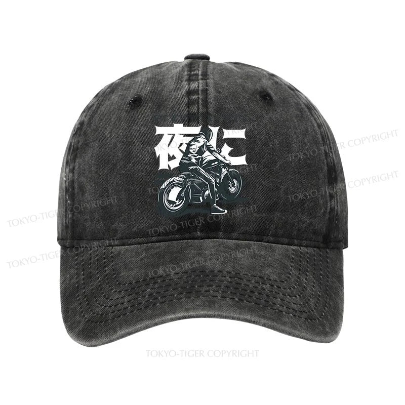 Tokyo-Tiger Motorcyclist Japanese Night Rider Washed Cap