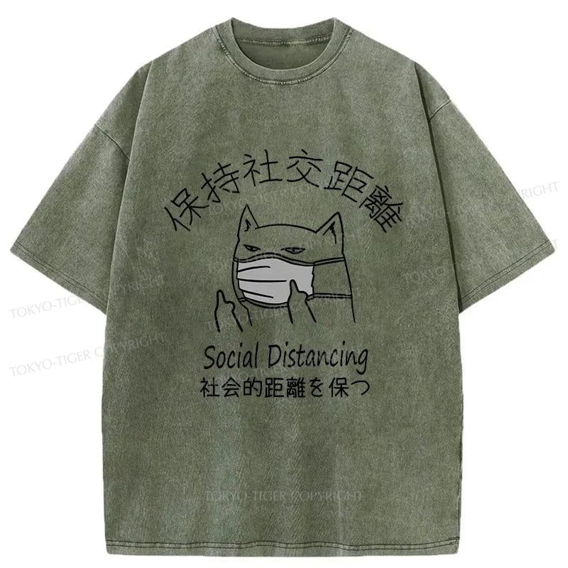 Tokyo-Tiger Social Distancing Cat Washed T-Shirt