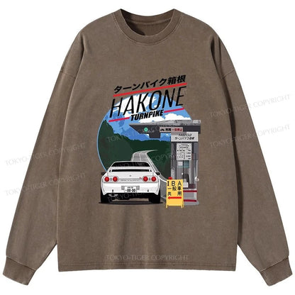 Tokyo-Tiger Hakone Nissan Skyline R32 JDM Washed Long Sleeve T-Shirt