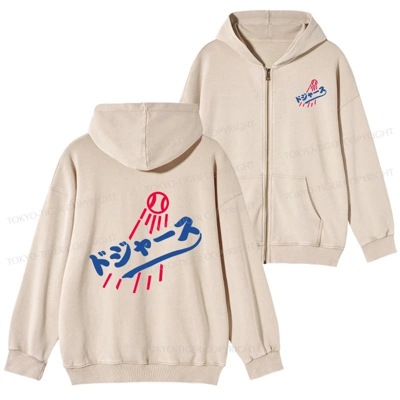 Tokyo-Tiger LA Dodgers Japanese Logo Washed Zip Hoodie