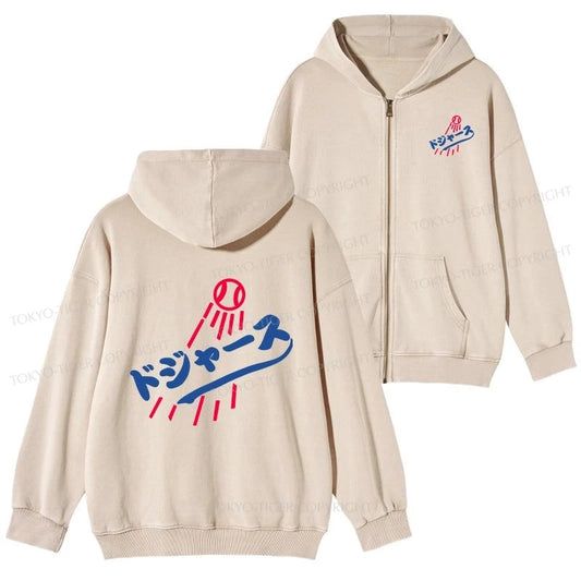 Tokyo-Tiger LA Dodgers Japanese Logo Washed Zip Hoodie