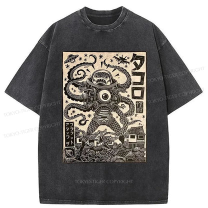 Tokyo-Tiger Scary Sea Monster Washed T-Shirt