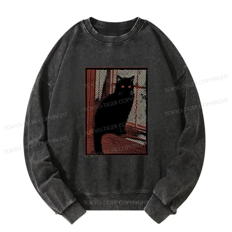 Tokyo-Tiger Mysterious Black Cat Washed Sweatshirt