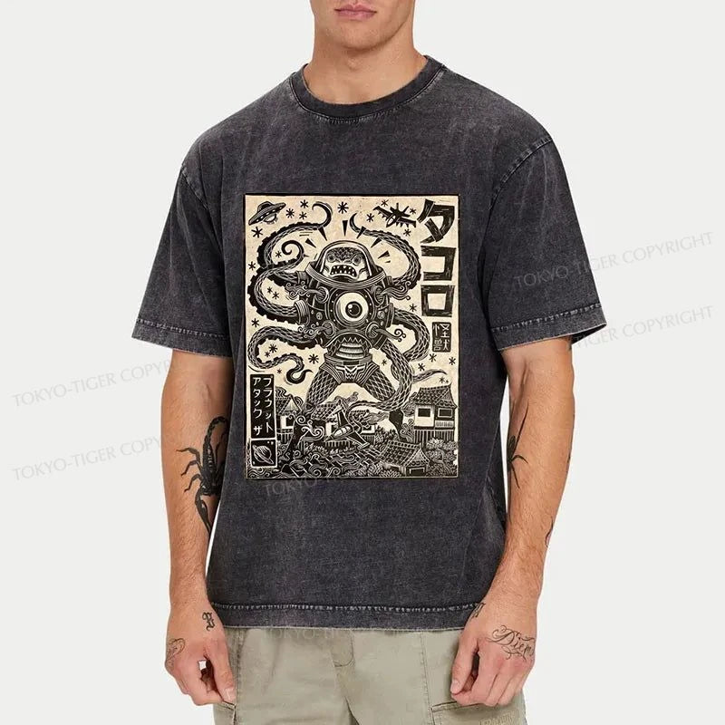 Tokyo-Tiger Scary Sea Monster Washed T-Shirt