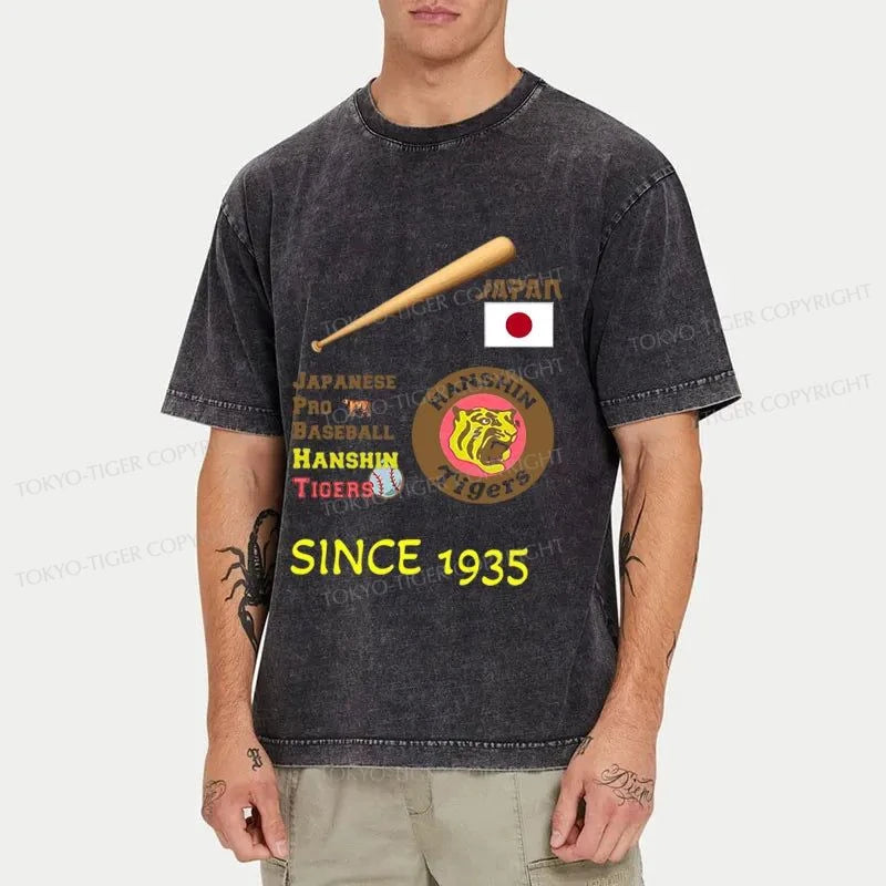 Tokyo-Tiger Japanese Professional Baseball Team Washed T-Shirt