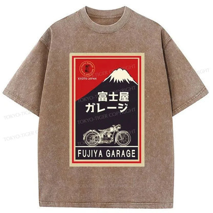 Tokyo-Tiger Motorcycles And Mount Fuji Washed T-Shirt