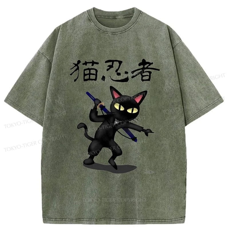 Tokyo-Tiger Ninja Cat Washed T-Shirt