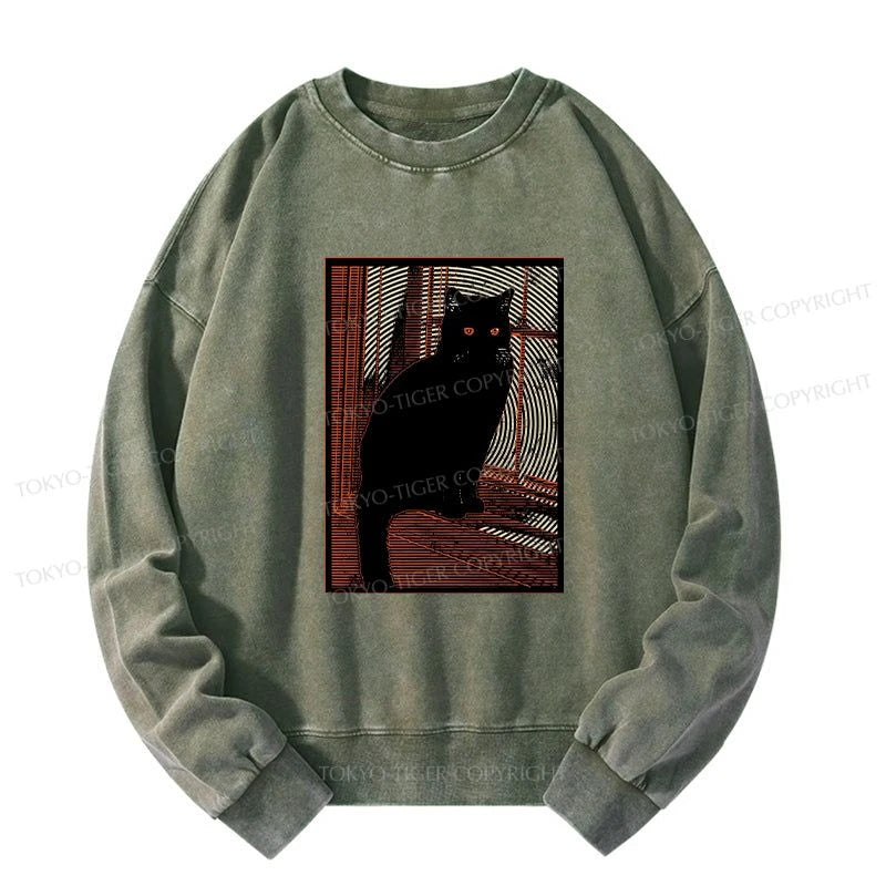 Tokyo-Tiger Mysterious Black Cat Washed Sweatshirt