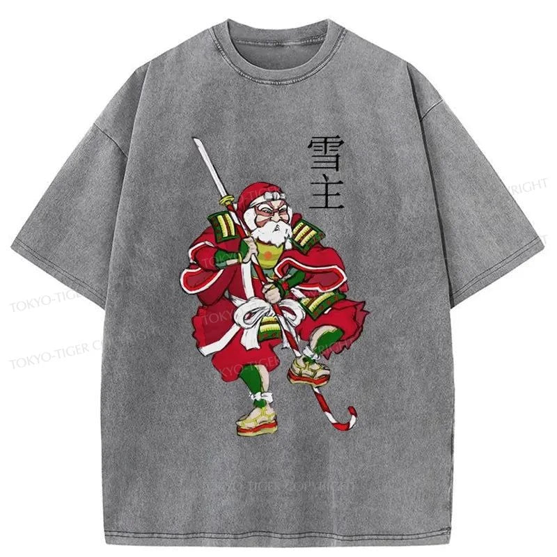 Tokyo-Tiger Christmas Samurai Japan Washed T-Shirt