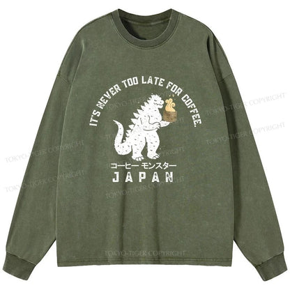 Tokyo-Tiger It Is Never Too Late For Coffee Washed Long Sleeve T-Shirt