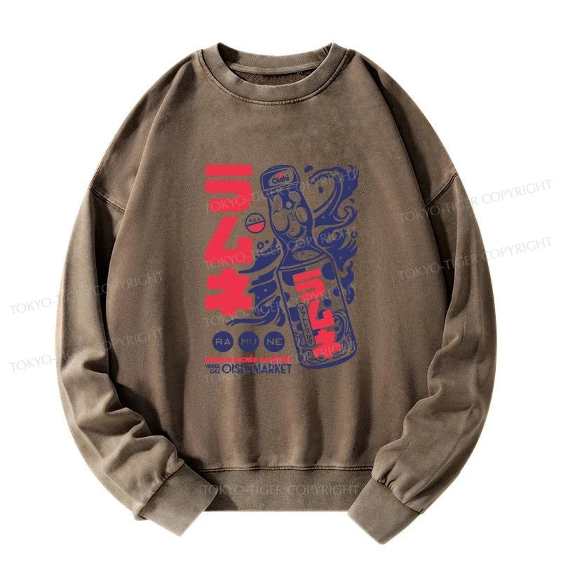 Tokyo-Tiger Ramune Print Japanese Washed Sweatshirt