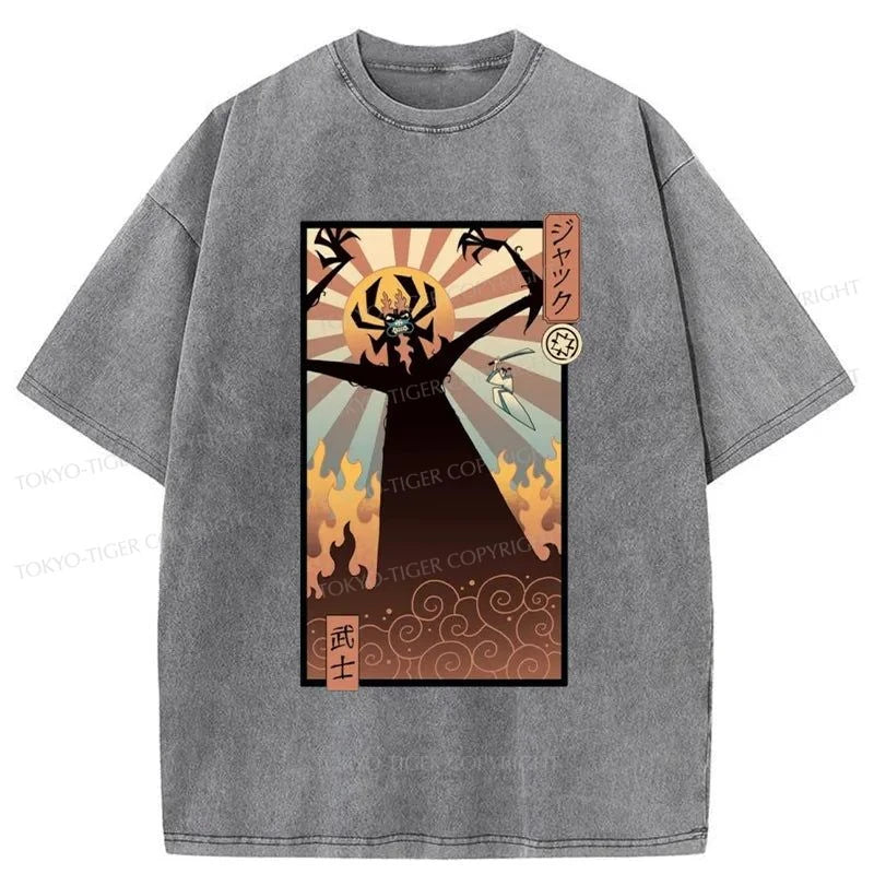 Tokyo-Tiger Japanese Ukiyo-e Samurai Washed T-Shirt