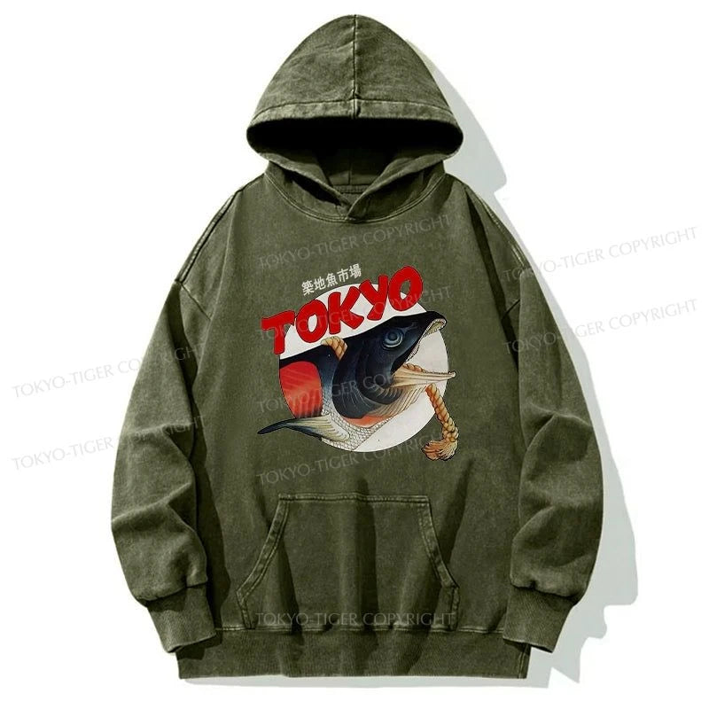 Tokyo-Tiger Vintage Japanese Tsukiji Fish Market Washed Hoodie