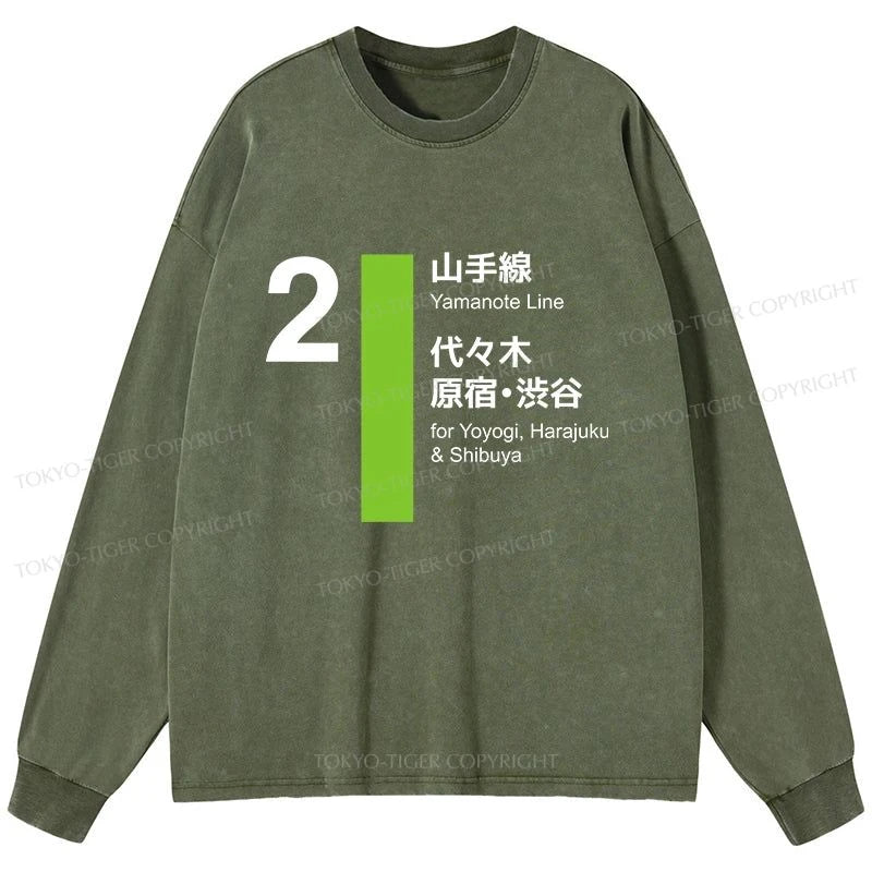 Tokyo-Tiger Yamanote Line Shibuya And Harajuku Washed Long Sleeve T-Shirt