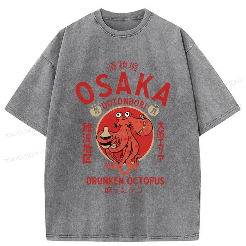 Tokyo-Tiger Drunken Octopus Japan Washed T-Shirt