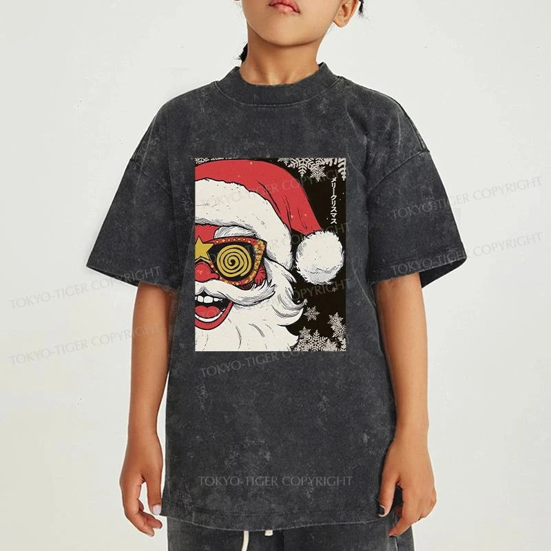 Tokyo-Tiger Cool Santa In Christmas Kids Washed T-Shirt