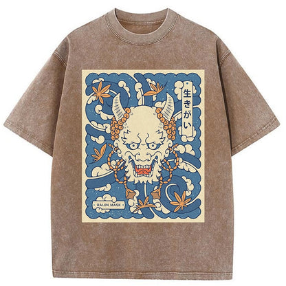Tokyo-Tiger Raijin Japanese Mask Washed T-Shirt