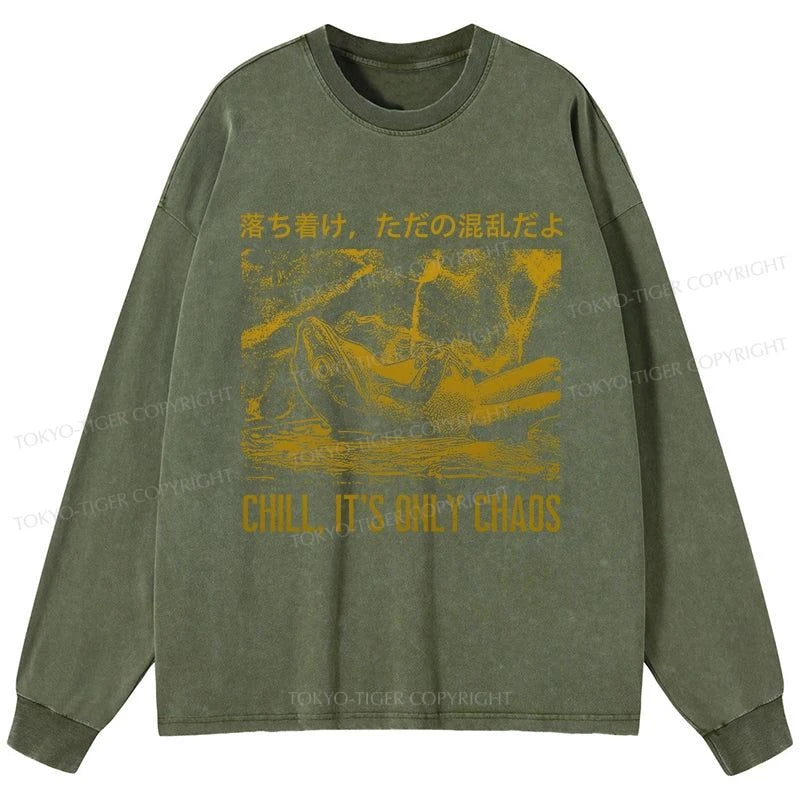 Tokyo-Tiger Cool Frog Japanese Washed Long Sleeve T-Shirt