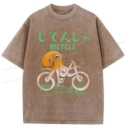 Tokyo-Tiger Octopus Bike Japanese Washed T-Shirt