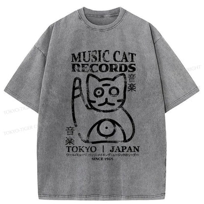 Tokyo-Tiger Music Cat Japanese Washed T-Shirt