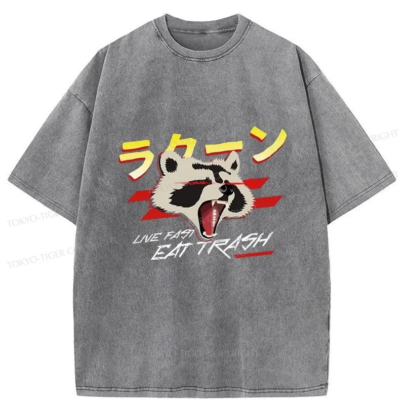 Tokyo-Tiger Live Fast Eat Trash Japanese Washed T-Shirt