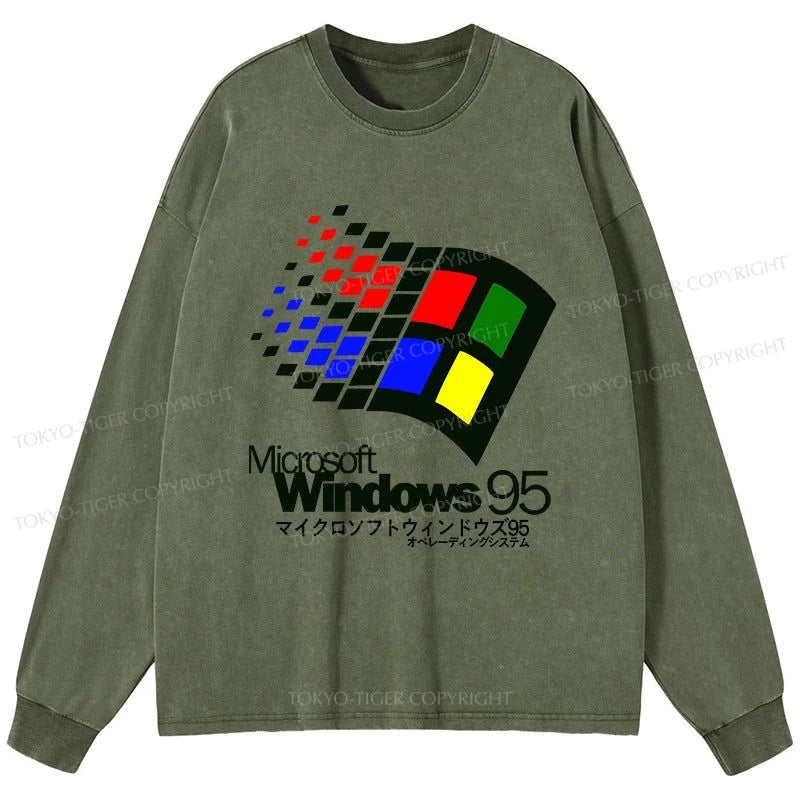 Tokyo-Tiger Windows 95 Logo Washed Long Sleeve T-Shirt