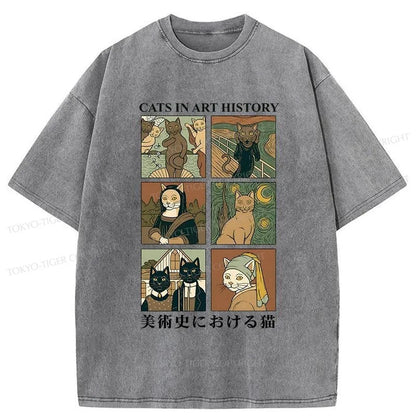 Tokyo-Tiger Cats In Art History Japanese Washed T-Shirt