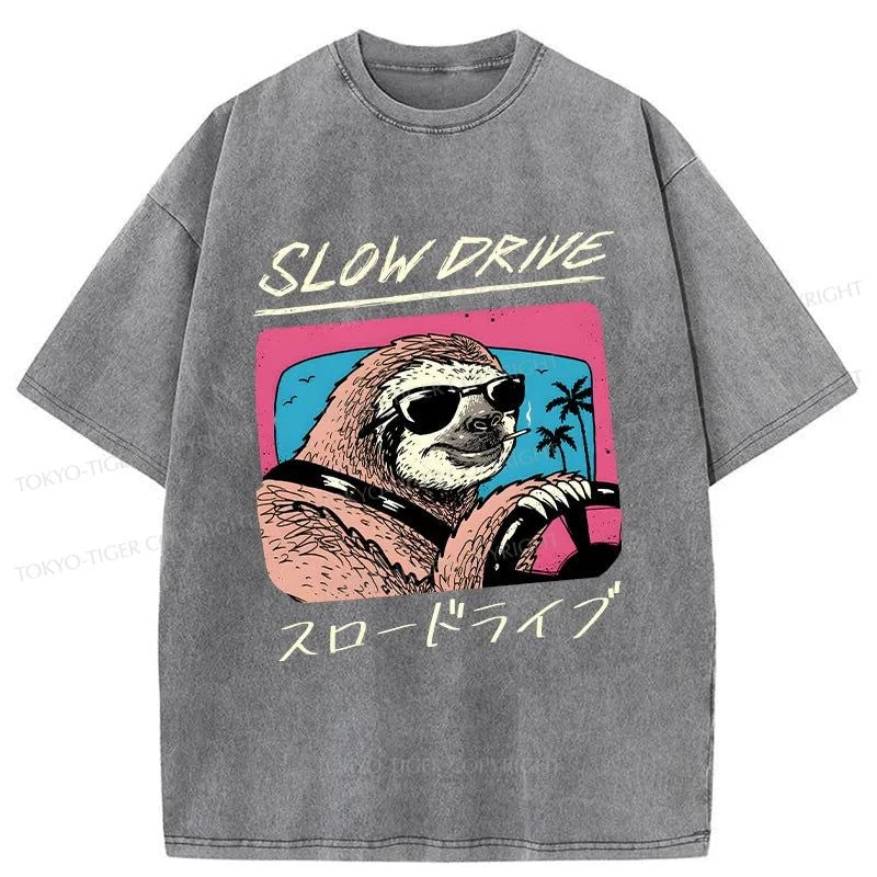 Tokyo-Tiger Slow Drive Sloth Washed T-Shirt