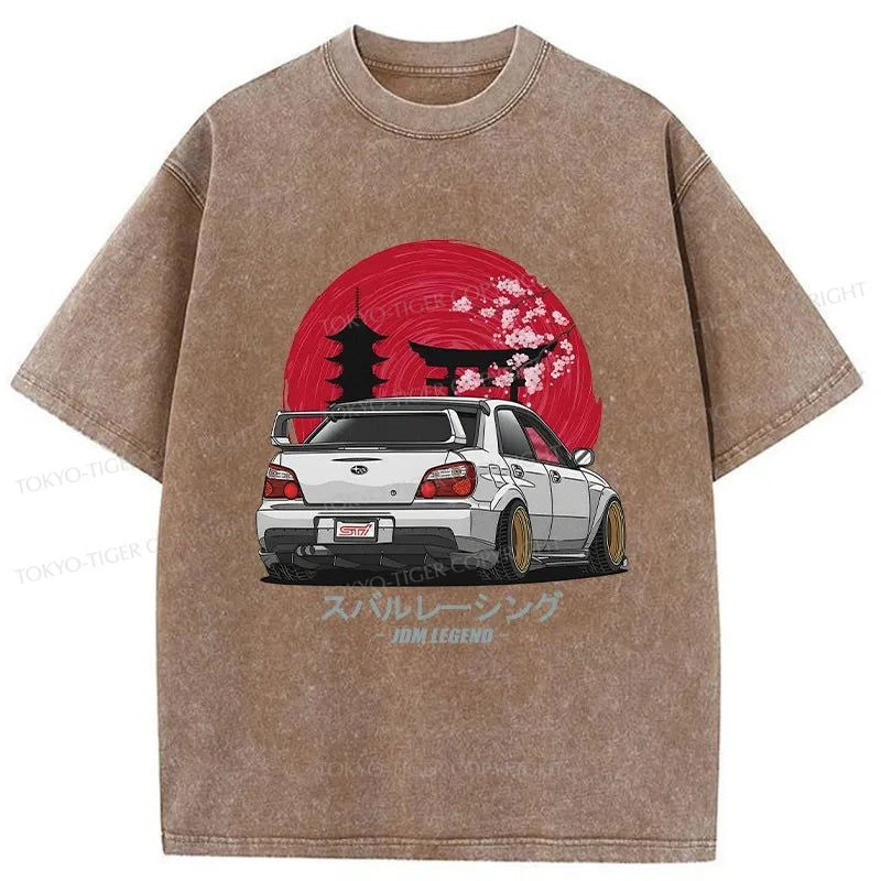 Tokyo-Tiger Subaru Racing Car Japanese Washed T-Shirt