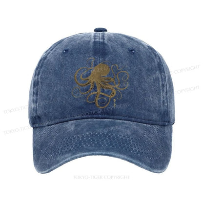 Tokyo-Tiger Octopus Japanese Gold Print Tattoo Washed Cap