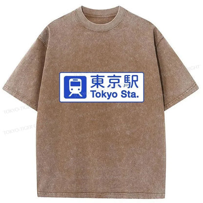 Tokyo-Tiger Tokyo Stations Sign Washed T-Shirt