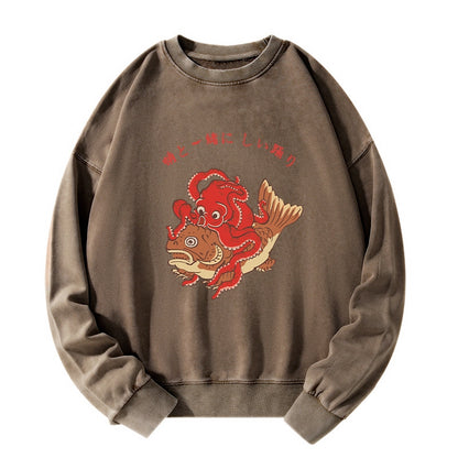 Tokyo-Tiger Octopus And Koi Dance Together Washed Sweatshirt