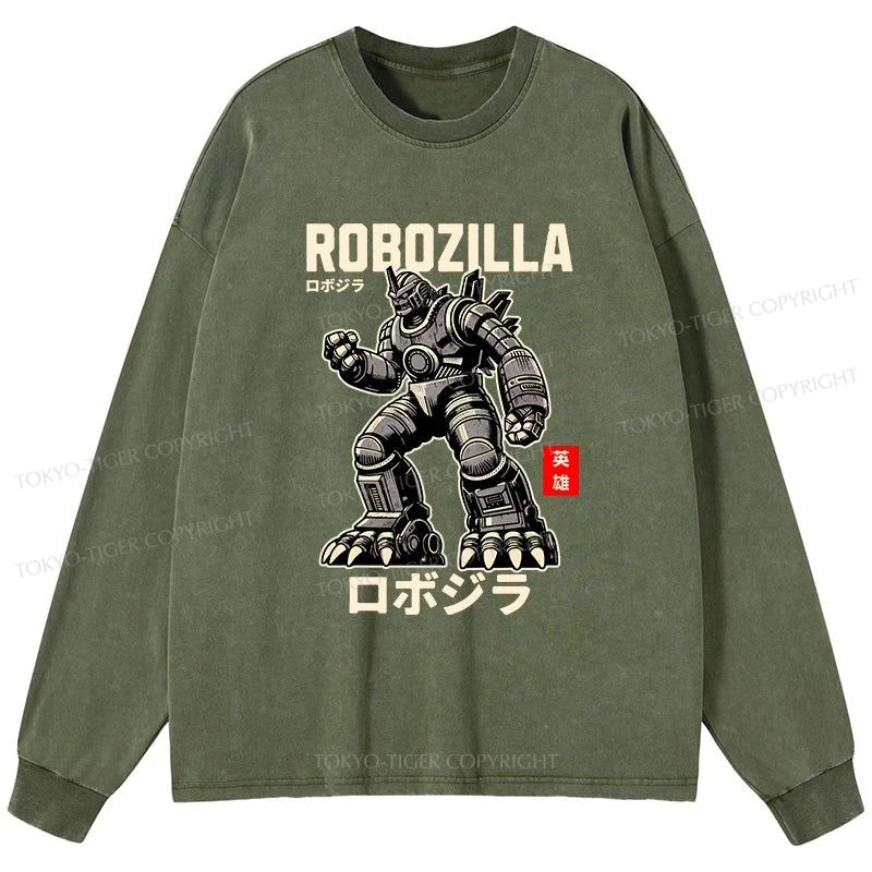 Tokyo-Tiger Robozilla Vintage Manga Anime Washed Long Sleeve T-Shirt