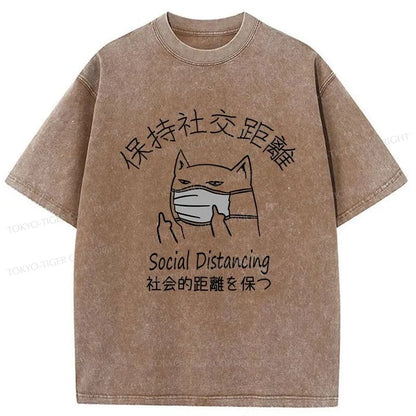 Tokyo-Tiger Social Distancing Cat Washed T-Shirt