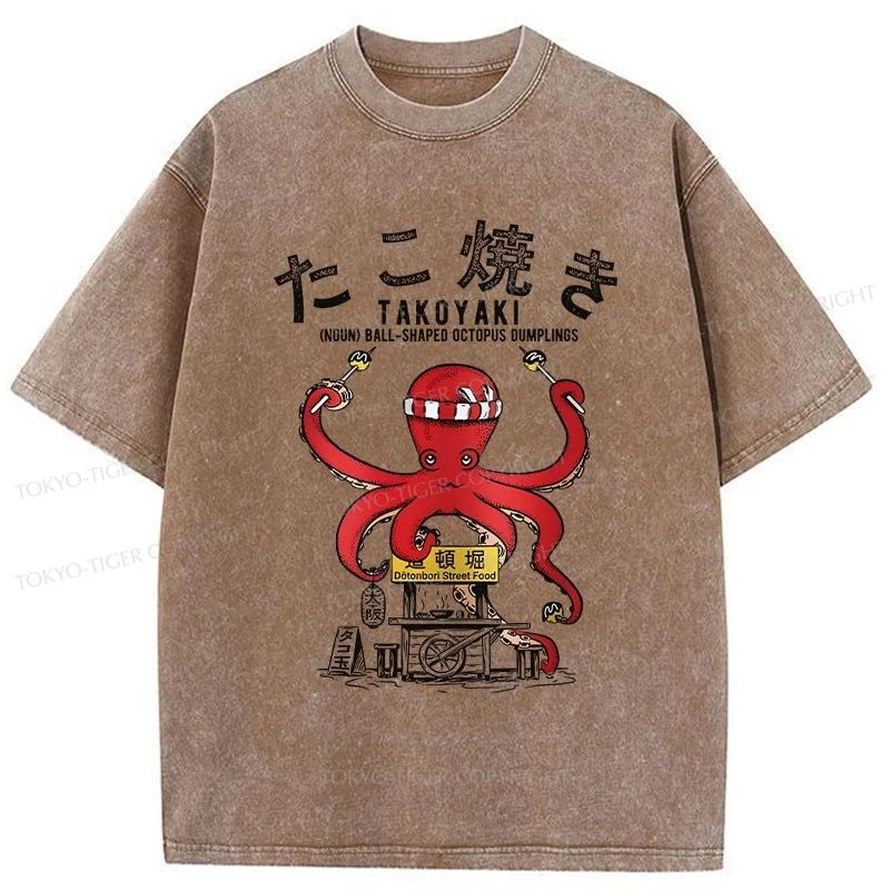 Tokyo-Tiger Takoyaki Octopus Balls Washed T-Shirt