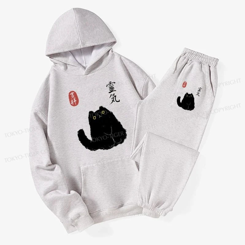 Tokyo-Tiger Black Civet Cat Fleece Lined Hoodie Set