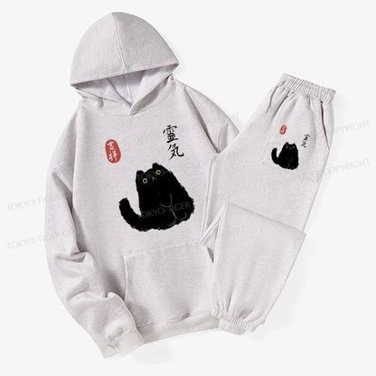 Tokyo-Tiger Black Civet Cat Fleece Lined Hoodie Set