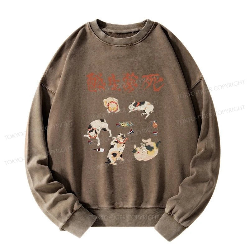 Tokyo-Tiger Drunken Cats Washed Sweatshirt