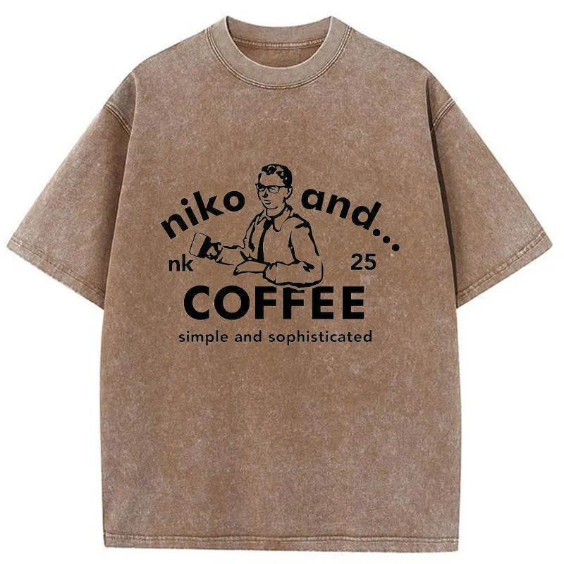 Tokyo-Tiger Niko and ... Coffee Japanese Washed T-Shirt