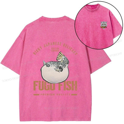 Tokyo-Tiger Fugu Fish Japanese Front Back Washed T-Shirt