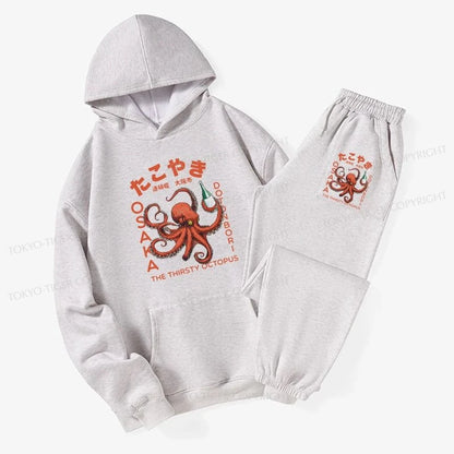 Tokyo-Tiger Octopus Drinks Soju Fleece Lined Hoodie Set